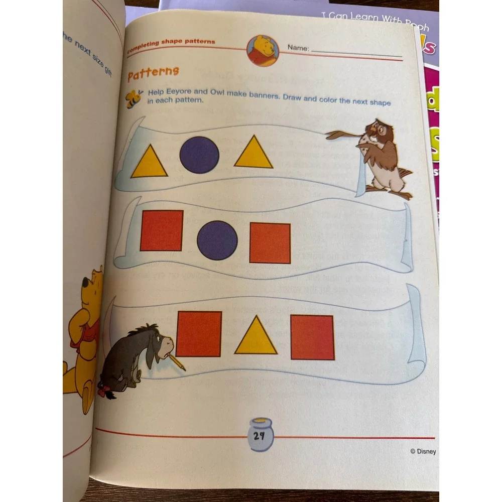 Lot of 7 Disney Winnie the Pooh Early Skills Shapes and Big Sizes Workbooks